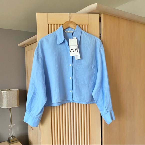 NEW Zara linen button down shirt blouse blogger style aritzia djerf avenue - Picture 3 of 6